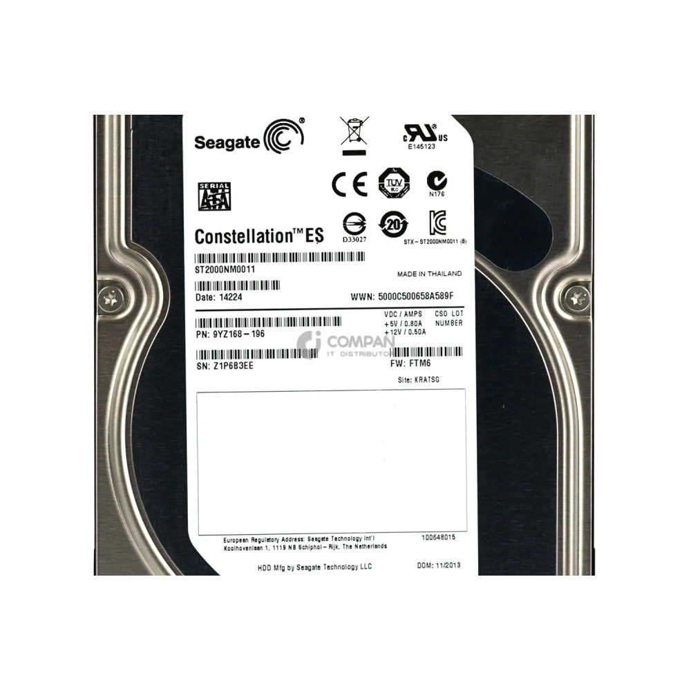 ST2000NM0011 SEAGATE HDD 2TB 7.2K SATA 6G 3.5" LFF